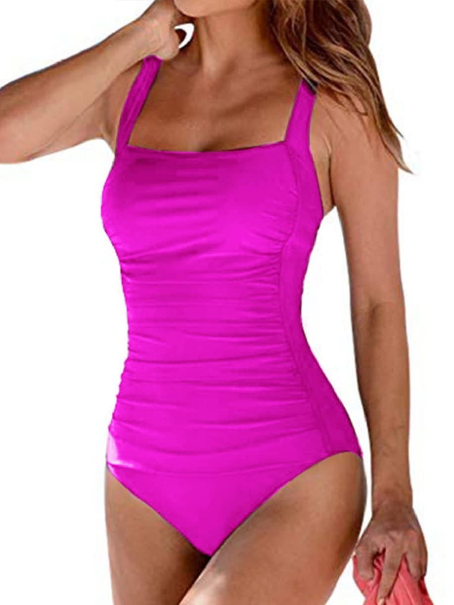 Joligiao Traje de Baño de Una Pieza para Mujer Bikini de Color Sólido Traje de Baño con Barriga Bikini Elegante Sin Espalda Adelgazante Siamés a La Moda