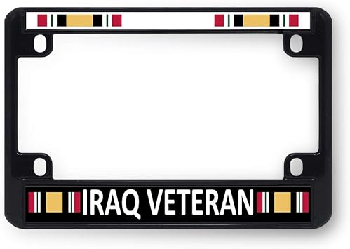Sign Destination Metal Bike License Plate Frame Iraq Veteran Motorcycle Tag Holder Black 4 Holes One Frame