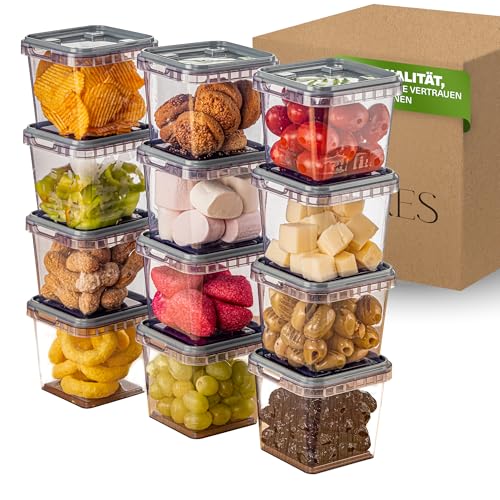 Viwares Vorratsdosen 0,4 L im 12er Set – luftdicht & gefriergeeignet – stapelbare Aufbewahrungsboxen mit Deckel – Frischhaltedosen für Lebensmittel, Snacks, Küche & Vorrat