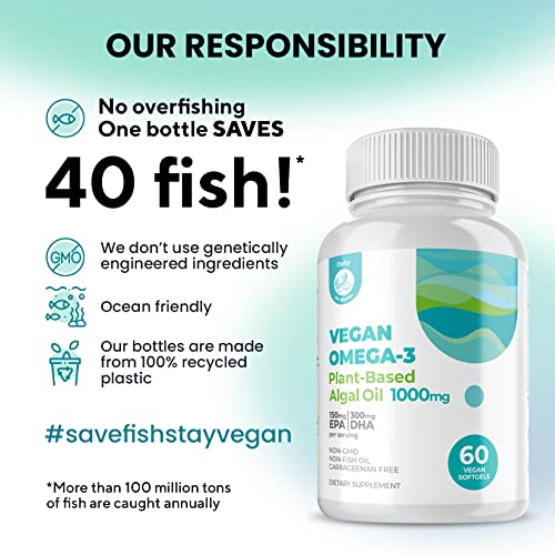 Vegan Omega 3 Dha & Epa Supplement - Algae Omega-3 Fatty Acids 1000Mg - Fish Oil Alternative For Heart, Brain, Joint, And Immune System Support (60 Count (Pack Of 1)) #TOP4
