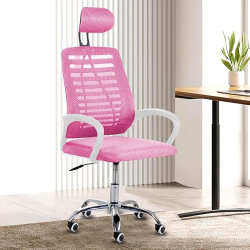 Image of Casa Copenhagen,Mesh Office Desk Chair,Rocking Chairs Ergonomic Computer Chair Adjustable High with Headrest and Comfortable Armrest Swivel Chair -Pink & White Handle