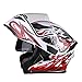 Produktbild QXFJ Motorradhelm,Full-Face Motorrad-Helm Integral-Helm Full Face Klapphelm ABS DOT-Zertifizierung Doppellinse LED-Licht Abnehmbares Visier EnthüLlt Bluetooth-Helm WeißEr Roter Teufel