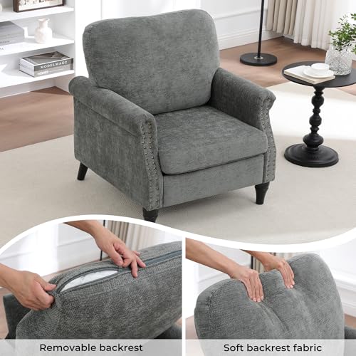 Image of Accent Chair Set of 2 for Living Room Modern Mid Century Reading Chair Armchair High Back Upholstered Armchair with Wooden Legs for Living Room Bedroom Office LIGHTGREY