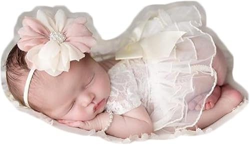 Zeroest Traje de sesión de fotos para niña recién nacida, accesorios de fotografía de encaje, mameluco de encaje para recién nacido, accesorios para