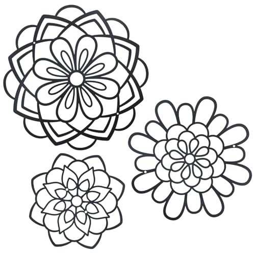 OYEFLY 3 Pieces Metal Flowers Wall Decoration,Flower Art Wall Decor Farmhouse Wall Decor (Black style1)
