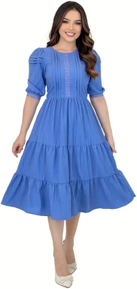 Vestido Feminino Ciganinha Casual Soltinho Confortável Com Babado Manga 3/4
