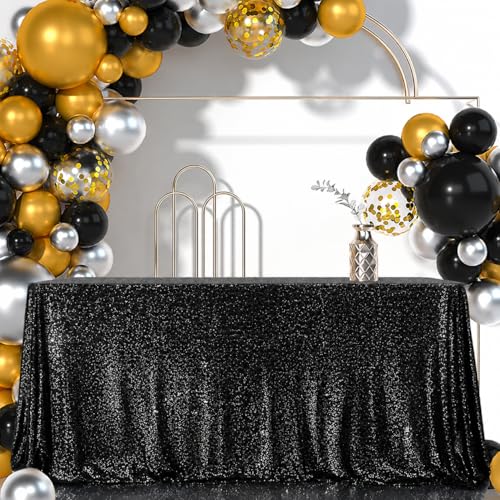 Juya Delight 60" x 102" Black Sequin Tablecloth Rectangle Sparkle Table Cover for Birthday Party Banquet Wedding 6ft Tables by Juya Delight - Used condition - US$13.06