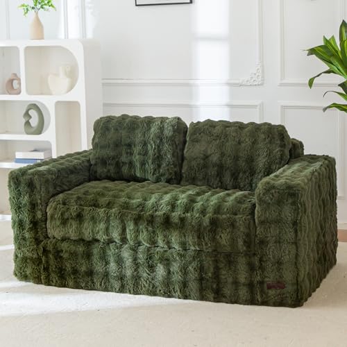 Image of MAXYOYO Loveseat Sofa for Living Room, Small Sofa Couch Tufted Boneless Couch, Comfy Bean Bag Chair for Small Space Bedroom Apartment, No Assembly Needed, Green