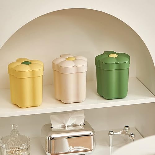 Miniatura 7 de STOBOK Bote de basura de escritorio con tapa mini bonita cesta de papel de basura con diseño de flores de dibujos animados para el hogar oficina