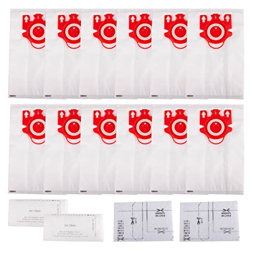 12 Pack FJM Dust Bags + 2 Pack Filters Replacement for Miele FJM Vacuum Compact C2 Compact C1 Complete C1 S241 S290 S300i S500 S700 S4 S6 Series
