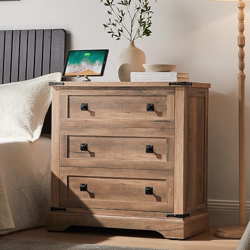 T4TREAM 32" Farmhouse Nightstand with Charging Station, Large End Table