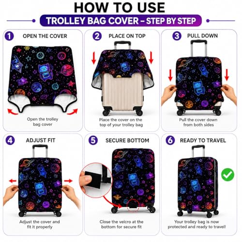 Image of Printed Luggage Cover for Traveling Bag & Suitcase - Stretchable & Scratchproof Trolley Protector with Velcro Lock & Lightweight Washable Material(Suitcase Not Included, Only Cover in Product)