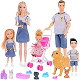 dollbie Dolls Family Playset with Baby Stroller Set- 6 People, Pets & Accessories for 3-12 Years Old | Toddler Gift with Pregnant Mom, Dad, 3 Kids, Dogs, and Interactive Play