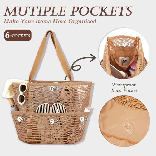 Bolso de malla para playa grande para mujer miniatura 5
