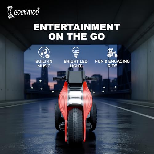 Image of Cockatoo 15E Cruise Rechargable Electric Bike for Kids with Music and LED Light, Kids Scooter Bike for 3+Yrs Boys&Girls Powered by 6V & 4.5 AH Battery for 4.5Hr-6Hr Ride with Foot Accelerator