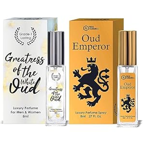Parag Fragrances White Oud & Oud Emperor Luxury Perfume Combo (8ml x 2pc) Long Last, Imported, Pocket & Purse Friendly, Reusable Perfume Spray For Men & Women