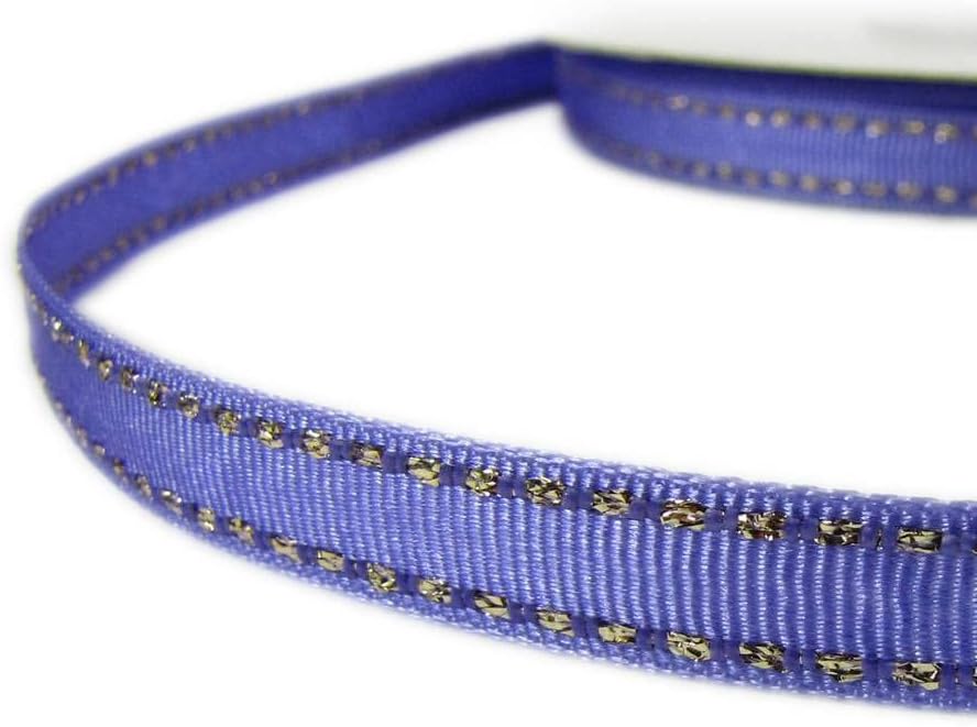 5 Yards Metallic Gold Side Saddle Stitched Purple Grosgrain Ribbon 3/8''W