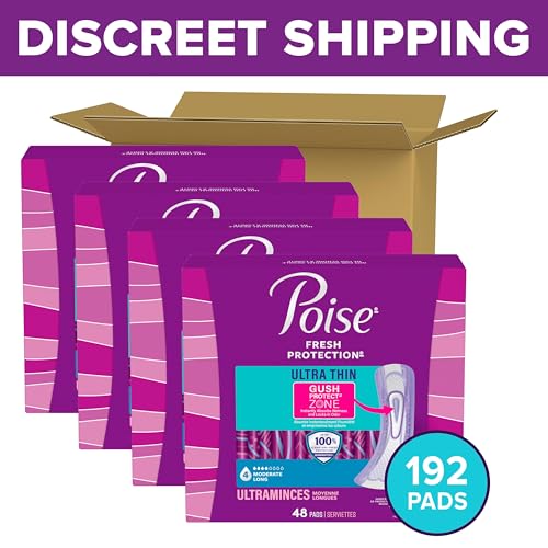 Image of Poise Ultra Thin Incontinence Pads for Women, 4 Drop, Long, 192 ct