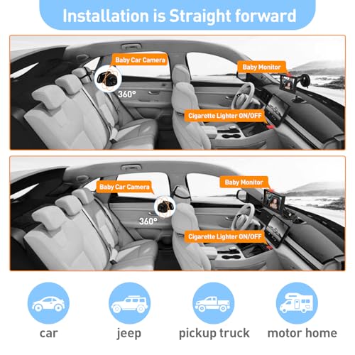 Image of USB Baby Car Camera Plug-Play,4.3 inch HD Night Vision Function Car Mirror Display,360 Rotation Rear Facing Baby Monitor with Camera Night Vision,Wide Clear View,Easily Observe The Baby's Move,Dark Black