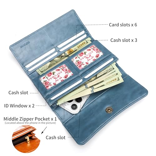 Womens Wallets RFID Blocking Leather Clutch Long Wallet for Women Card Holder Phone Organizer Ladies Travel Purses Blue4