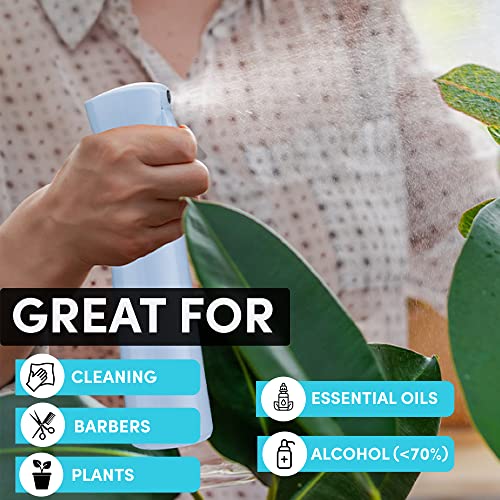 Hula Home Continuous Spray Bottle (10.1Oz/300Ml) Empty Ultra Fine Plastic Water Mist Sprayer – For Hairstyling, Cleaning, Salons, Plants, Essential Oil Scents & More - Light Blue #TOP5