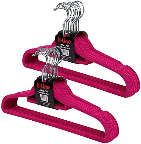 30 x Non Slip Flocked Velvet Coat Clothes Hangers Trouser Hanging Space Saving (Pink)