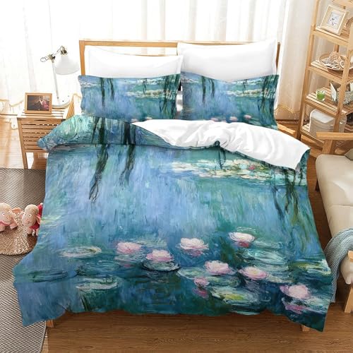 Housse de couette Nénuphars 220x240cm anti-glissement avec fermetures éclair pour lit enfant