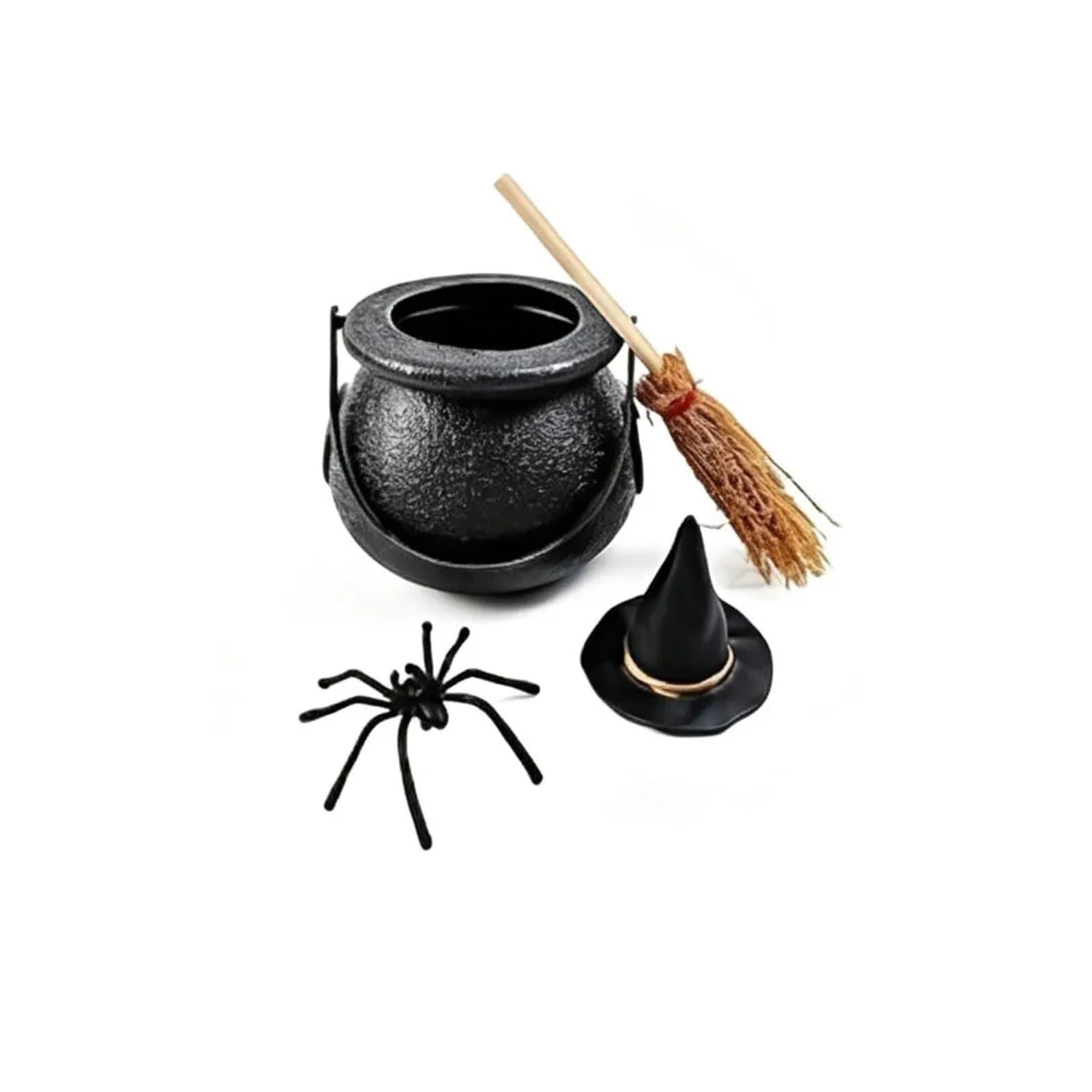 SZAJDSNMURB 2PCS Witch Cauldron Candy Bucket with Broom for Halloween Decor