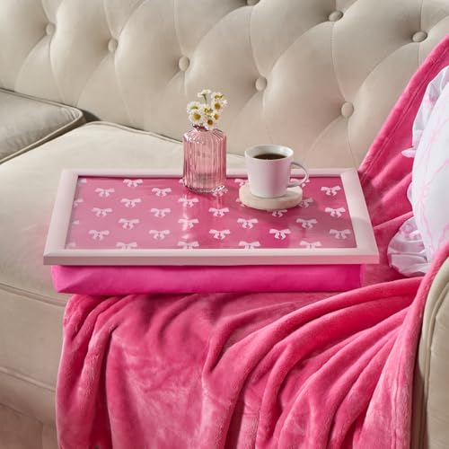 OHS Lap Trays with Bean Bag Cushion, Bow Print Large Lap Tray with Cushion for Kids and Adults Suitable for Work Food Studies TV Sofa or Bed, Hot Pink