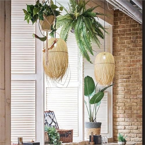 UHKOIXDFGQA Hand Woven Rattan Hanging Lamp Japanese Rattan Lighting Fixture Farmhouse Coastal Wicker Chandelier for Bedroom Dining Room Kitchen Island - Image 5