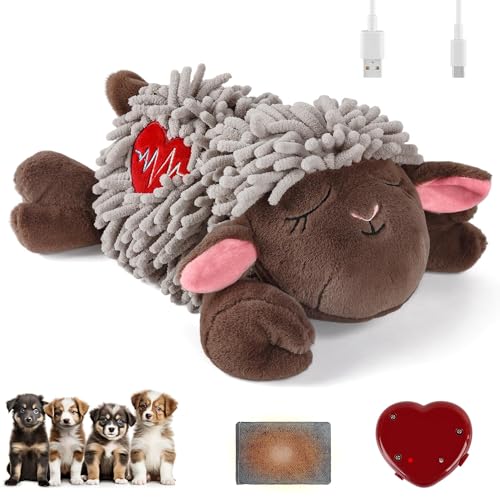 ALL FOR PAWS Heartbeat Dog Toy, Puppy Sleeping Buddy Cuddle Toy, Dog Soothing Plush Toy with Warm Bag, Crate Training Puppy Stuffed Animal Gift Toys, Heartbeat Box with USB Charging