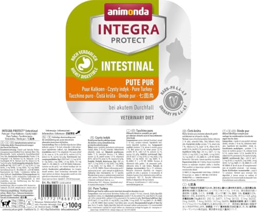 animonda INTEGRA PROTECT Intestinal Pute Pur (16 x 100 g), Katzen Diätfutter bei Durchfall & Erbrechen, Katzenfutter mit Pute und Reis, leicht verdauliches Nassfutter für Katzen