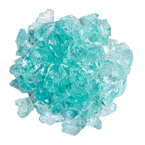 Hiland RGLASS-AQ Fire Pit Glass in Aqua, Extreme Temperature Rating, Good for Propane or Natural Gas, 10lb, Recycled Fire Glass, 0.75'-1' Diameter