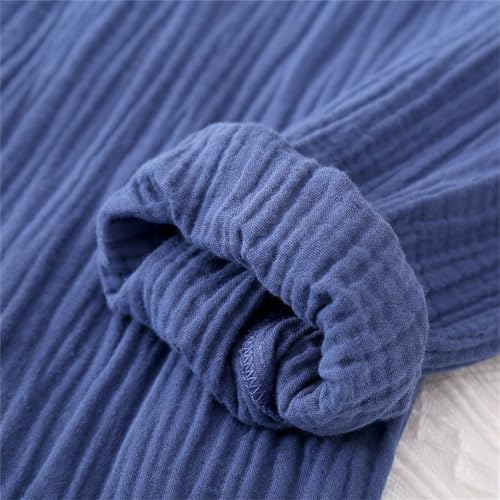 Rfmfkkg Men'S Color Contrast Japanese Plaid Home Suit Cotton Crepe Long Sleeve Pajamas Set4