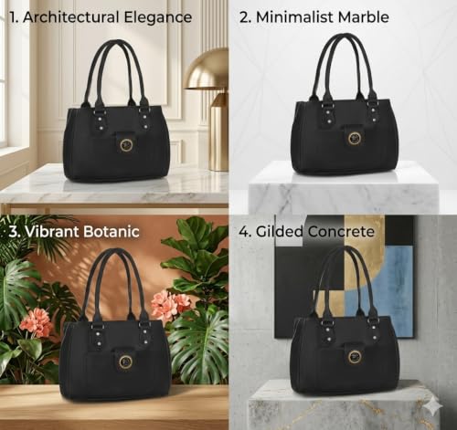 Image of Women's PU Leather Shoulder Handbag | Spacious 3 Compartment Tote Purse with Zip Closure & Multiple Pockets | Top Handle Office College Travel Handbag | 30 x 25 x 12 cm