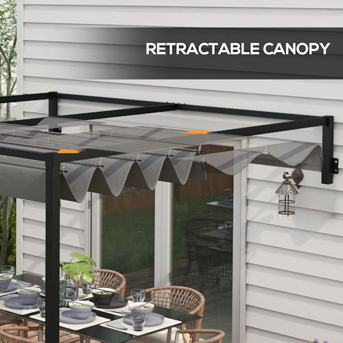 Outsunny 2 x 3(m) Lean To Pergola with Retractable Roof, Wall Mounted Garden Gazebo Outdoor Sun Shade Shelter for Patio, Deck, Dark Grey - 4