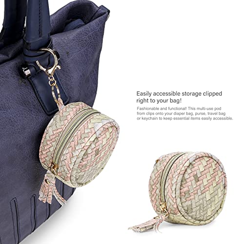 Image of Pacifier Case Bag - Leather Pacifier Holder with Clip for Diaper Bag Stroller Purse Charm, Holds 2 Pacifiers Outdoor Travel (Weave)