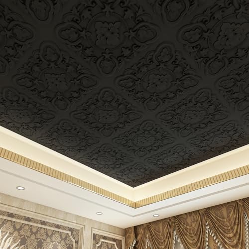 Art3dwallpanels 12 Pack Drop Ceiling Tiles, 24 x 24 Inch High Grade PVC 3D Wall Panels Vintage Flower Pattern for Interior Wall Decor, Fire Rated, Waterproof, Black by Art3dwallpanels - Image 6