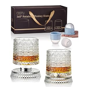 CEEFU 360° Spinning Whiskey Glasses Set with Gift Box, Set of 2