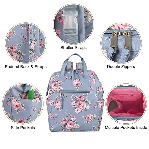 Wide Open Frame Diaper Bag Backpack And Nappy Travel Bag Tote With Changing Pad, Stroller Straps (Fanciful Flowers) #TOP1