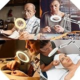 Meichoon Lupa Lampa biurkowa 10X Obiektyw 64 diody LED 3 tryby ściemniania zasilanie USB bez użycia rąk lupa z klipsem do naprawy rękodzieła czytania hobby zamknięcie praca biała UC39