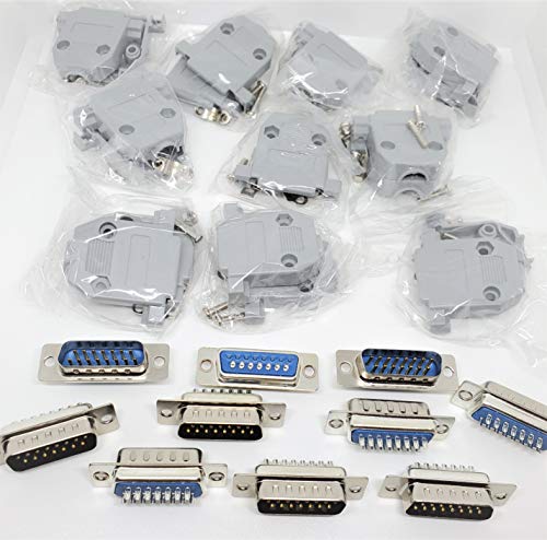 Pc Accessories - Connectors Pro 10 Sets Solder Type DB15 Male and Plastic Hoods, D-Sub Connector + Hoods, 20-Pack (10 DB15 Males + 10 Hoods)