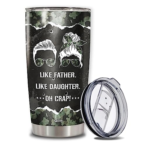 WAZONE Vaso de acero inoxidable con texto en inglés "Like Father Like Daughter" de 590 ml, taza aislada de doble pared, taza de viaje al vacío, regalos divertidos de cumpleaños, Navidad, Día del Padre