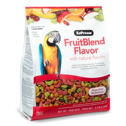 ZuPreem FruitBlend Bird Food, Bird Feed Pellets for Amazons, Cockatoos, & Macaws, Core Nutrition with Natural Fruit, Cockatoo Food, Macaw Feed, Amazon Diet, Made in USA, (Large, 3.5 lb Bag)
