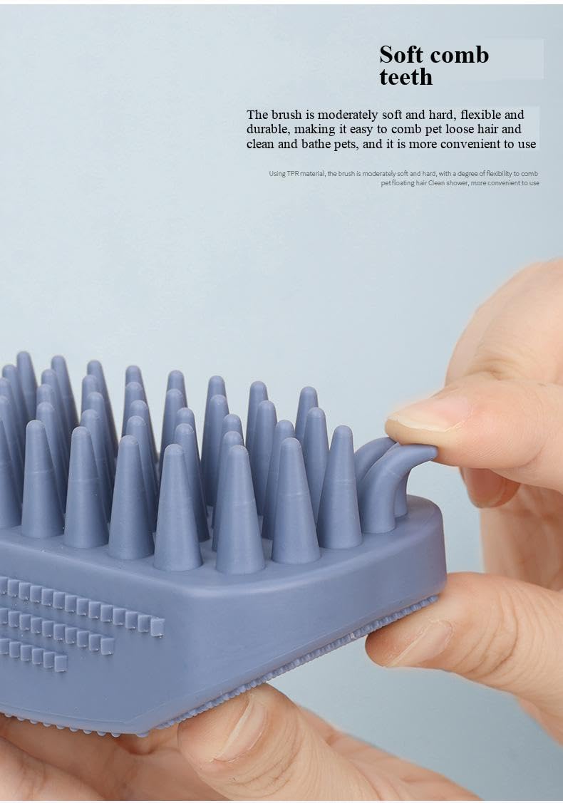 Pet Bathing and Massaging Brush, Dog and Cat Hair Removal and Cleaning Brush, TPR and Plastic, 3 Piece Set, Blue
