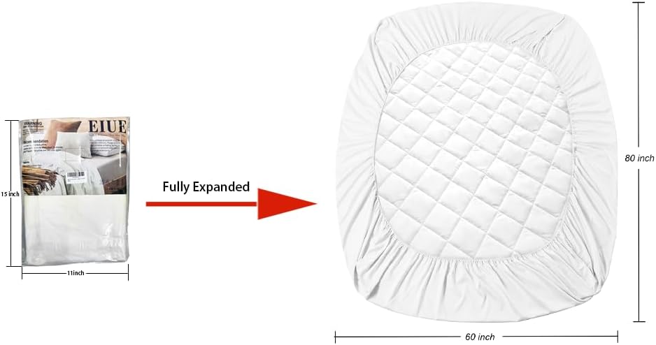 EIUE Quilted Mattress Pad - Lightweight Yet Substantial, Elastic Fitted Mattress Topper Protector, Breathable Mattress Protector with Secure Fit,Machine Washable,Queen(60x80inches),White - Image 7