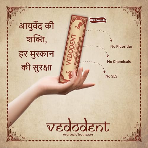 Image of Growfitz Herbal Ayurvedic Vedodent Red Toothpaste 100g | Teeth Whitening, No Artificial Colors | Goodness Of 21 Ayurvedic Herbs | Fresh Breath | Natural Oral Care for Strong Teeth & Gums (Pack of 3)