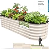 HOFGARTEN Hochbeet Metall 200x60x42 cm, 6-in-1, erweiterbar, Cremeweiß ...