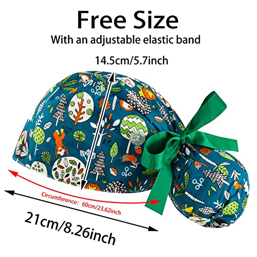 Scrub Caps Women Bouffant Scrub Hats Caps Nurses, Adjustable Working Cap Ponytail Pouch Tie Back Hats - Thumbnail 7