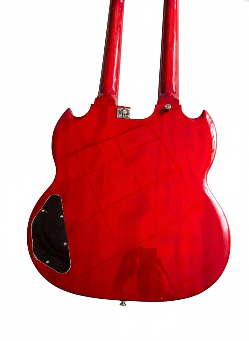 Guitarra eléctrica de doble mástil, cuerpo caoba maciza 12 y 6 cuerdas, diapasón palisandro, color rojo translúcido